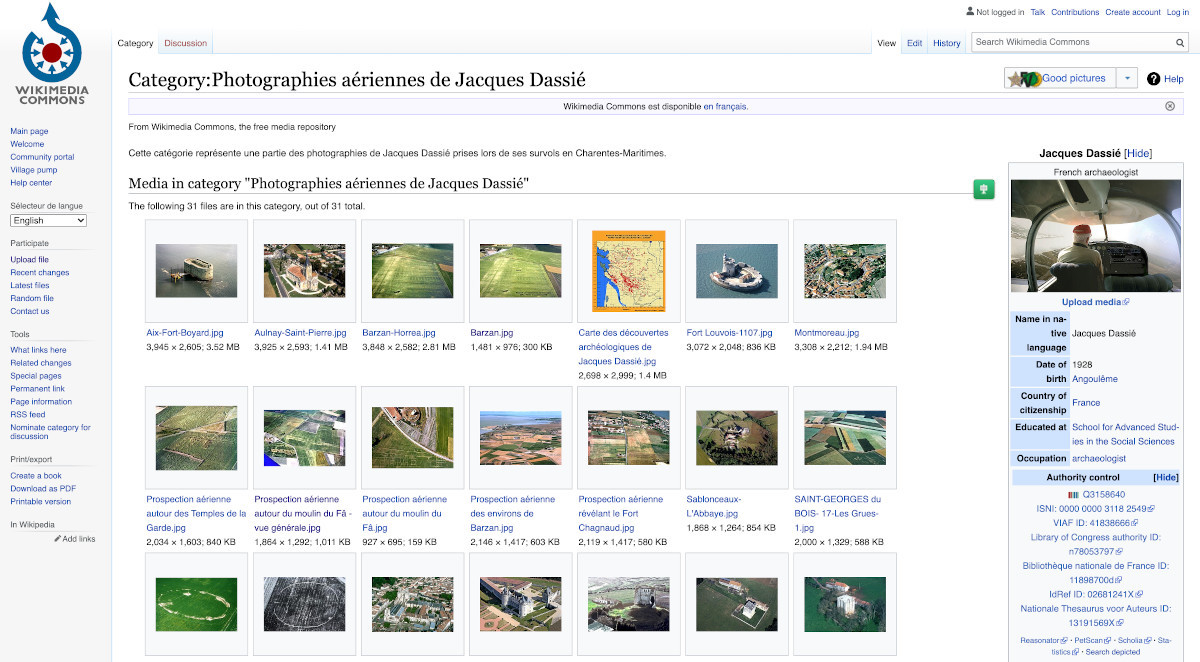 Screenshot of the “Aerial photographs by Jacques Dassié” category organized by ArkeoTopia