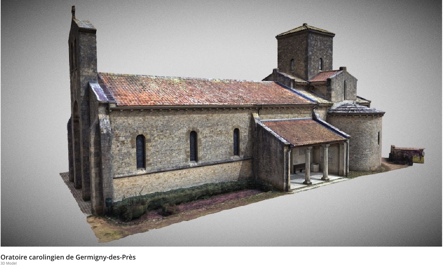 Modèle 3D de l’oratoire carolingien de Germiny-des-Près © LR Drones & Conseils, 2020