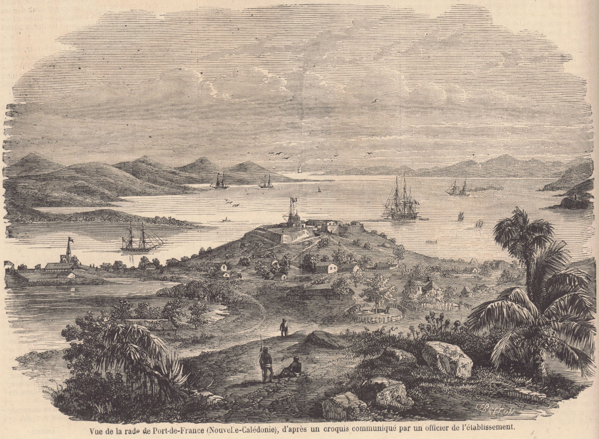 View of the harbour of Port-de-France in Nouméa in 1857