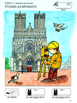 Step 5.1 on studying buildings still in use, hand-colored by Mylène Trouillet