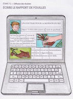 Step 7.1, writing an excavation report, hand-colored by Chris Esnault with colored pencils