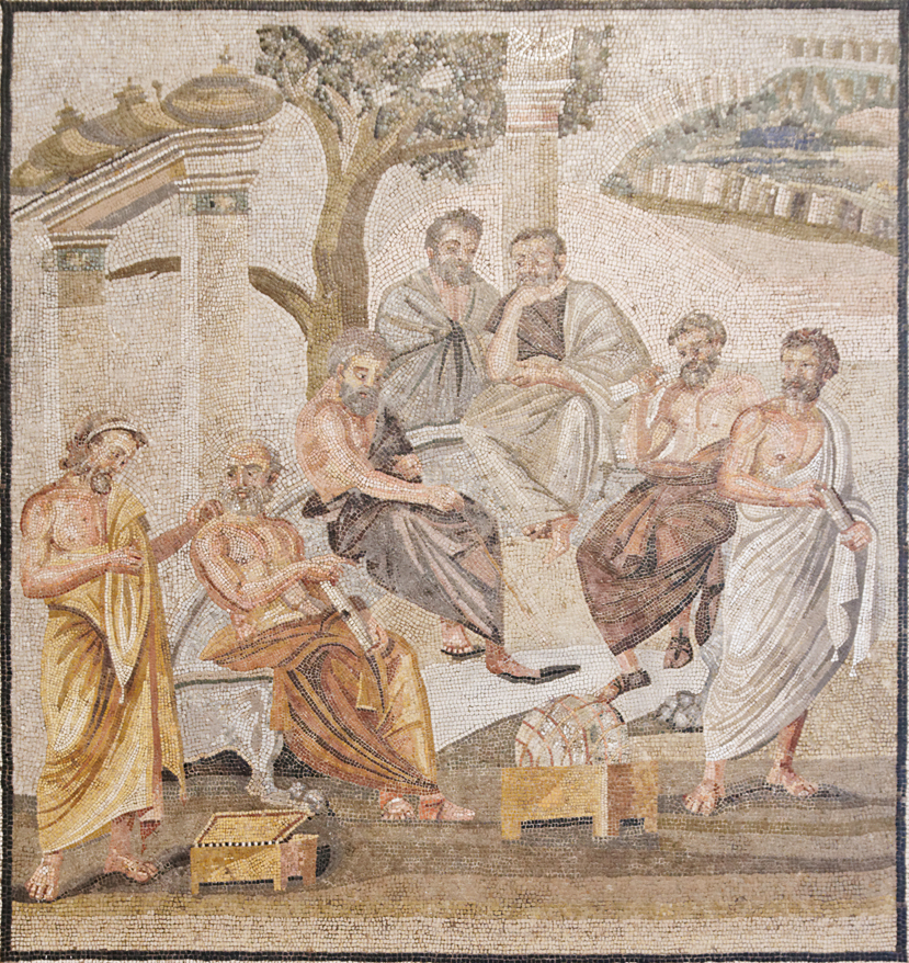 Mosaïque de l'Académie de Platon sur le sol de la Villa T. Siminius Stephanus à Pompéï / CC0 Jebulon, 2015